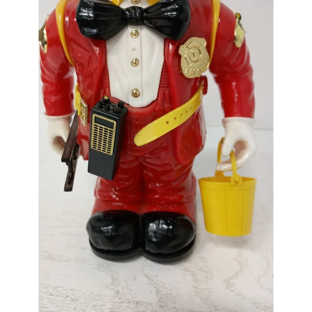 Vintage 1989 New Bright Bump'n Benny Fireman Clown Robot Toy Animated Red Yellow